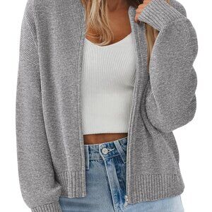 Chunky Ribbed Knit Cardigan Oversized Zipper Front Cozy Fall Winter Chic